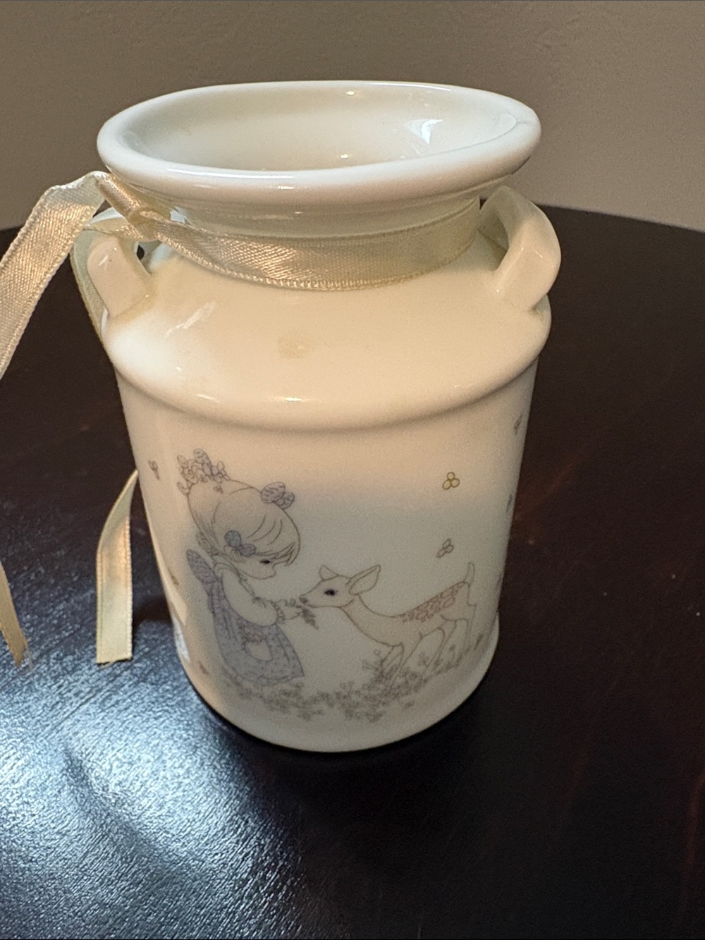Precious Moments Cream Ceramic Canister with Girl and Deer Illustration